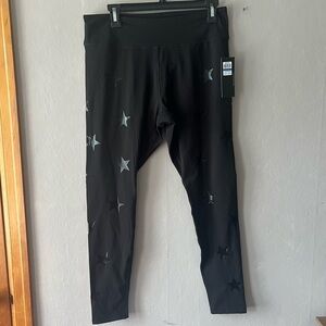 Jessica Simpson The Warm Up Black Star Leggings Size XL NWT